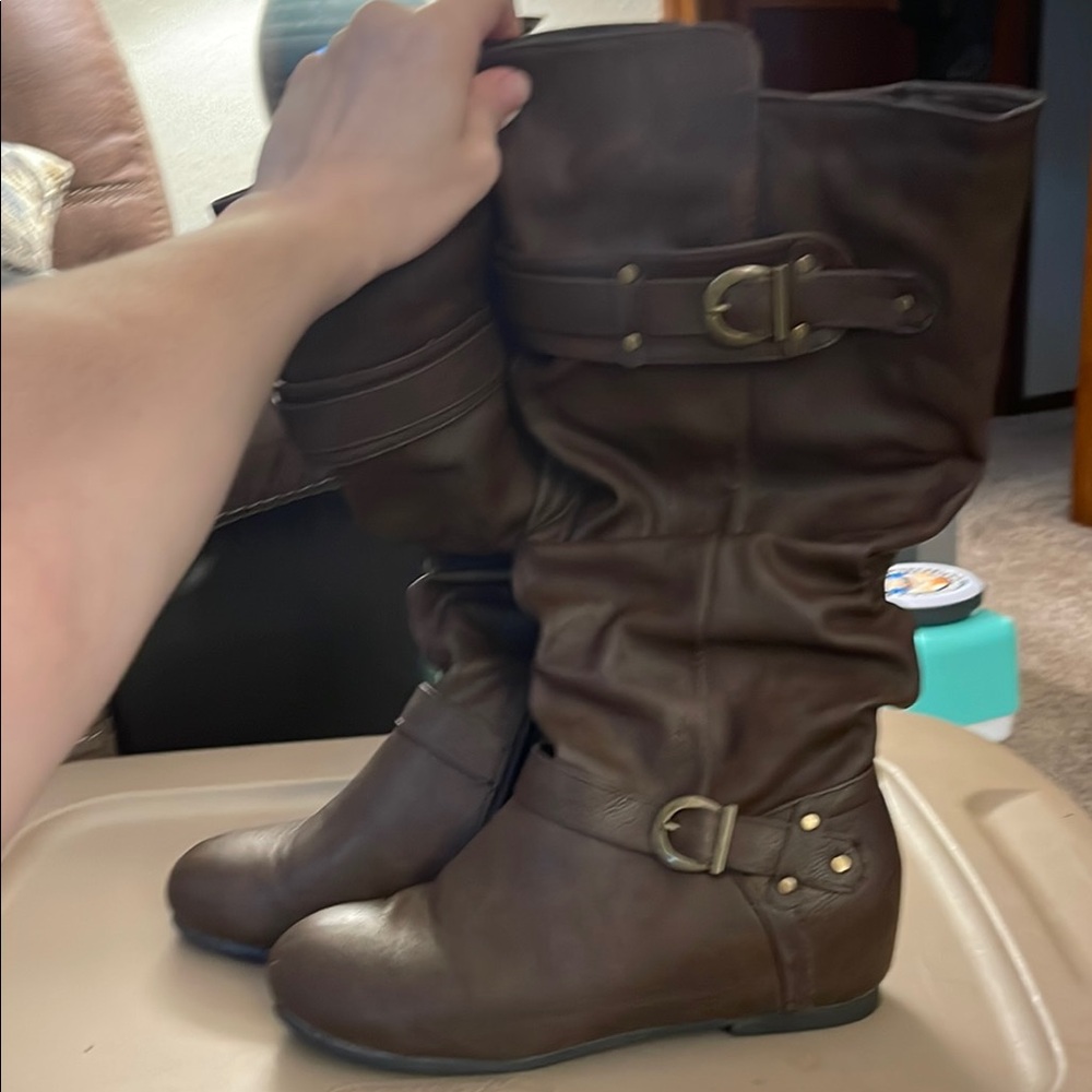Dream Pairs Brown Over the Knee Boots with Buckle Accents